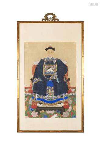 CHINESE SCHOOL (19TH CENTURY)Portrait of a civil official, seated wearing a midight bluerobe with