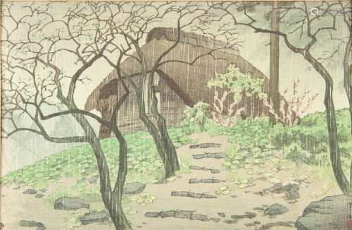 SHIRO KASAMATSU (1898-1991)The rain of Suenaga, late autumn in 1938. Woodblock print, 24x36cm