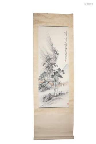 JAPANESE SCHOOL (19TH/20TH CENTURY)Autumn Landscape with figuresInk and watercolour on scroll, 110 x