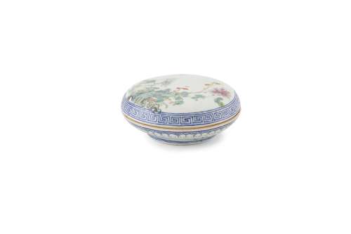 A FAMILLE ROSE SEAL PASTE BOX AND COVER,late 19th century, of flattened circular shape,