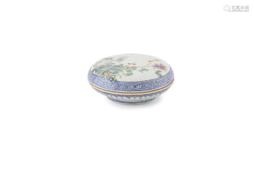 A FAMILLE ROSE SEAL PASTE BOX AND COVER,late 19th century, of flattened circular shape,