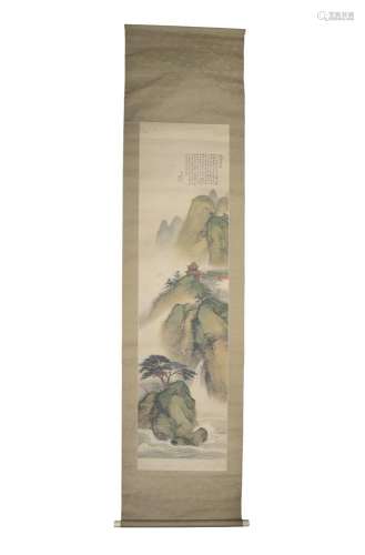 KENZAN MIZUTA (1903 - 1988)Pavilion in a mountain landscape Ink and colour on silk scroll, 133 x