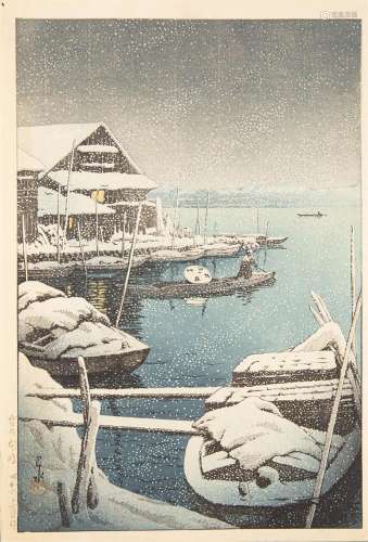 HASUI KAWASE 川瀬巴水（1883-1957）Mukou Toge in snow, December 1931Coloured woodblock, 36x24cmSigned in