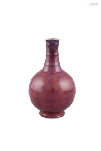 A FLAMBE GLAZE BOWSTRING BOTTLE VASE, Qianlong (1736 - 1795), with rounded body and triple ring neck