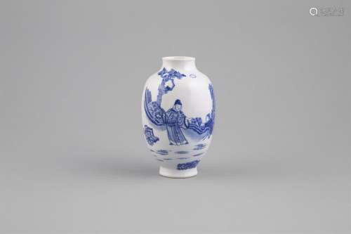 A BLUE AND WHITE OVOID VASE, with narrow cylindrical mouth and slightly splayed foot, the body