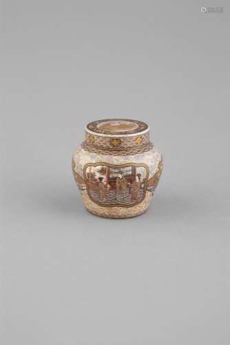 A VERY FINE SATSUMA EARTHENWARE JAR AND COVER, Meiji Period (1868-1912) of slight baluster form, the