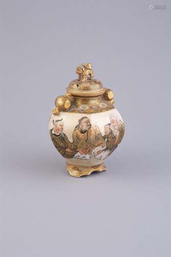 A SATSUMA KORO AND COVER, Meiji Period (1868-1912), of hexagonal form, decorated in gilt and