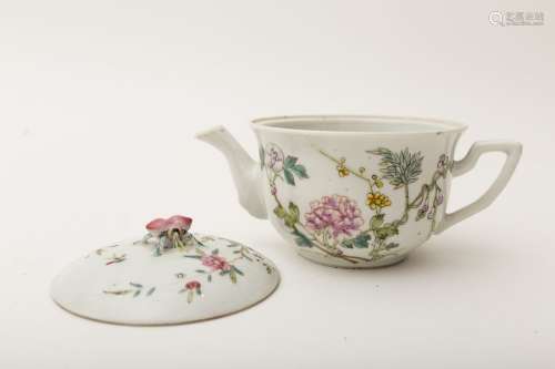 Teapot with floral and insect décor White porcela...