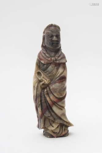 Bodhisattva Soapstone, standing and holding a sho...