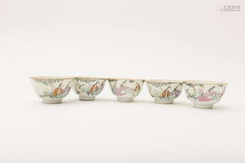 Five small chawan White porcelain with overglaze ...