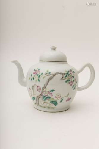 Floral teapot White porcelain with overglaze enam...
