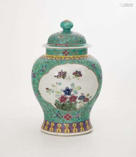 Covered baluster vase China, porcelain with turqu...
