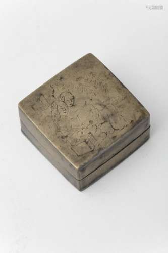 Small gilded metal box Carved with a scene of two...