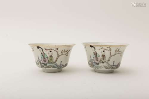 Two chawan White porcelain with overglaze enamell...
