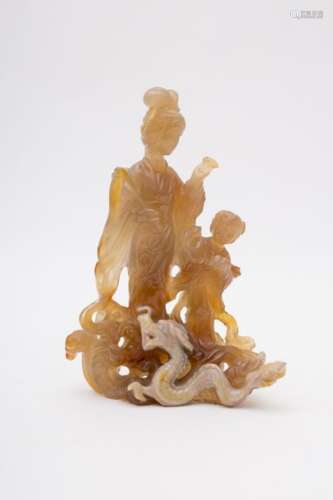 Agate Guanyin with dragon China, 20th century Dep...