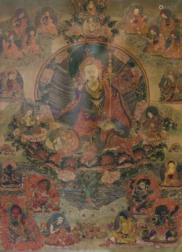 Thangka Tibet Painted on silk, composition of twe...