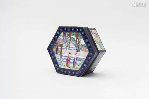Hexagonal guilloche enamel box China, Qing dynasty...