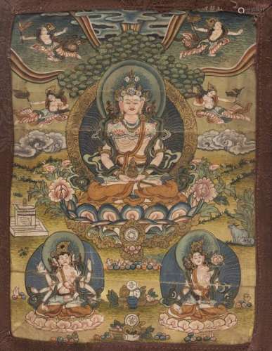 Small thangka Tibet Painting on silk, depicting t...