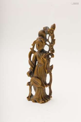 Female figure Tiger's eye, with floral décor.  ...