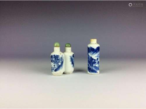 Pair of Chinese blue and white porcelain snuff bottles.