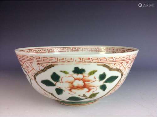 Antique Chinese polychrome glaze bowl with lion and floral patterns