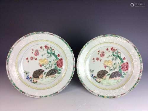 Pair of Chinese export plates with quails and chrysanthemum.