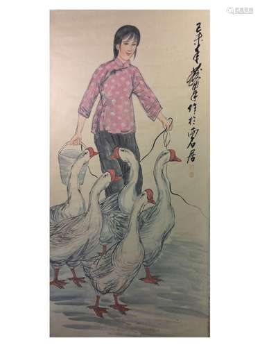 Chinese hand painted hanging scroll.