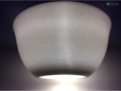 Exquisite Chinese egg shell cup with engraving dragon and phoenix