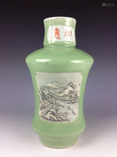 Vintage Chinese vase with winter landscaping