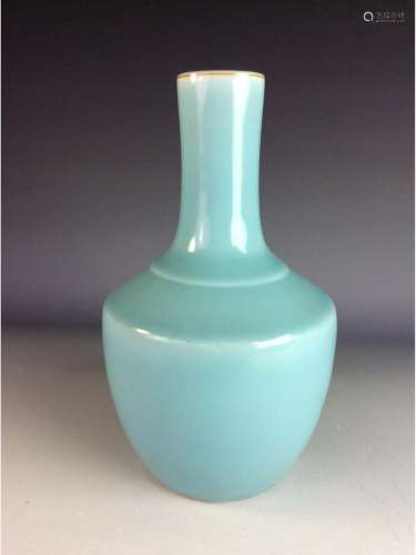 Chinese powder blue glaze vase with mark.