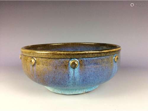 Chinese sky blue glaze porcelain bowl with purple splashes