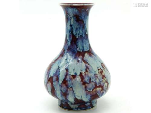 Chinese porcelain vase with flambe glaze, six-character mark on base.
