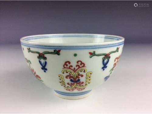 Elegant Chinese blue and white with over glaze colors bowl