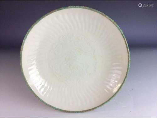 Chinese white glaze plate with engraving mystic animal