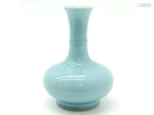 Rare Chinese porcelain vase with sky blue glaze six-character mark on base.