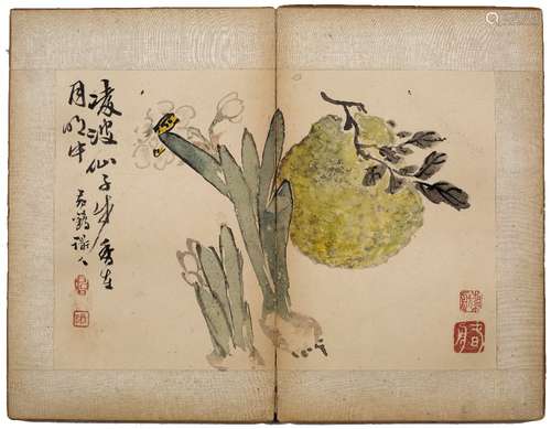 Album of watercolour drawings and calligraphy Chinese, 19th/20th century including river scenes