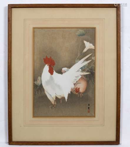 Two watercolour studies Japanese, 19th/20th century the first depicting chickens the other a bird,
