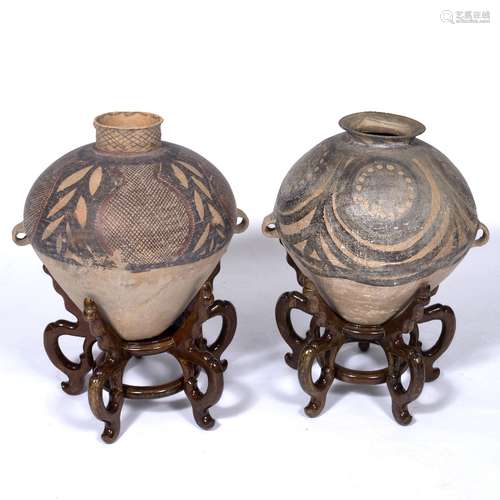 Two storage jars on stands Chinese Neolithic period,Banshan phase with simple bichrome painted