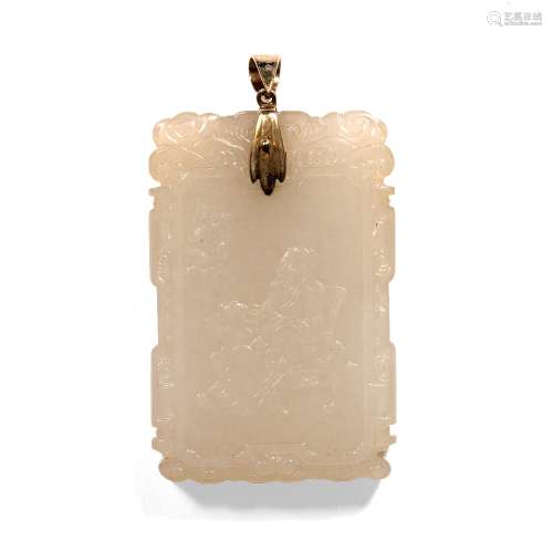 White jade rectangular plaque pendant Chinese, 18th Century carved to one side with an immortal