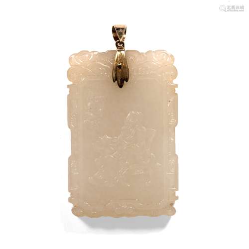 White jade rectangular plaque pendant Chinese, 18th Century carved to one side with an immortal