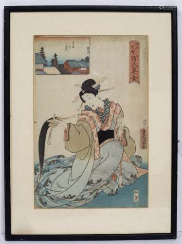 Four woodblock prints Japanese, 19th/20th century to include two works by Utagawa Kunisada,