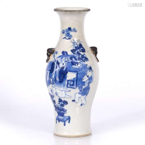 Porcelain baluster vase Chinese, 19th Century decorated with Shoulao and a young boy, mask ring