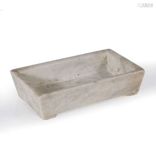 Marble flower pot Chinese of simple form, on four raised feet 23.5cm across x 5.5cm high