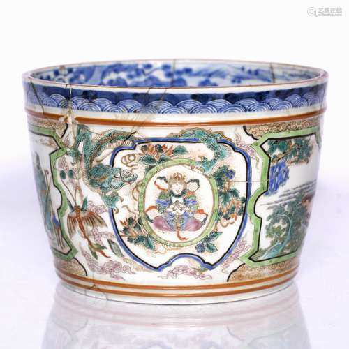 Circular bowl Chinese, 19th Century painted in polychrome enamels, various Daoist scenes with a