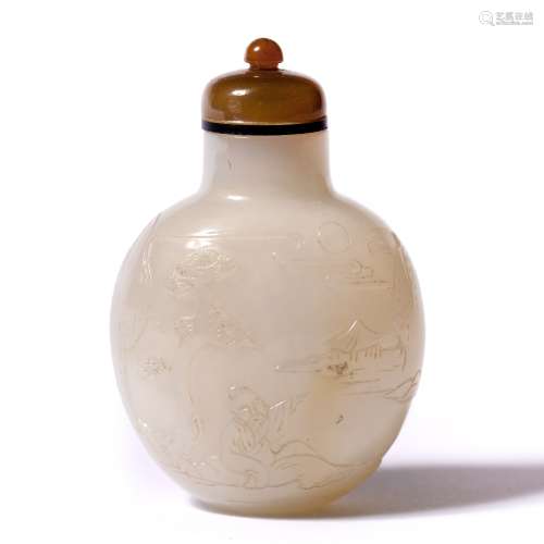 Blue tinted white translucent agate snuff bottle Chinese, circa 1820-1880 of rounded ovoid form
