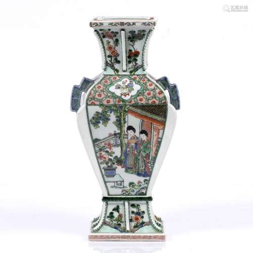 Baluster vase Chinese, 19th/20th century in famille verte, the main body decorated with two