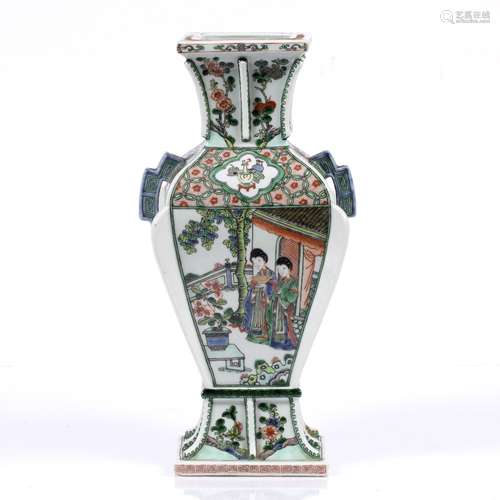 Baluster vase Chinese, 19th/20th century in famille verte, the main body decorated with two