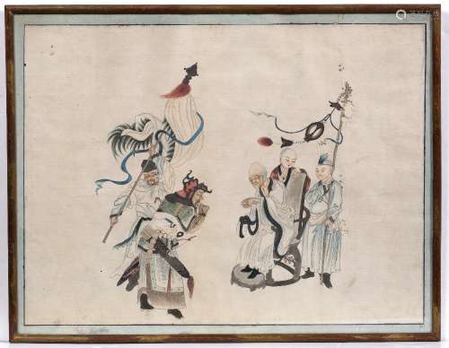 Set of four Chinese watercolours Chinese, 19th century Depicting mythical and processional scenes,