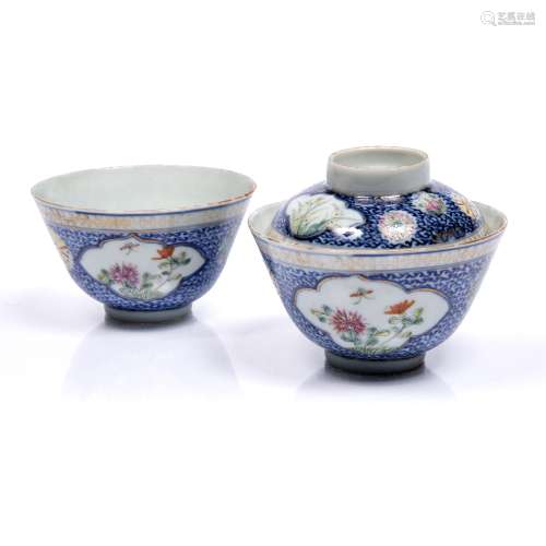 Pair of tea bowls Chinese, 19th/20th Century with decorated in plaques showing various emblems, both
