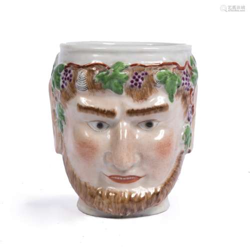Export 'Derby' style porcelain tankard Chinese, early 19th Century modelled as a bearded figure with